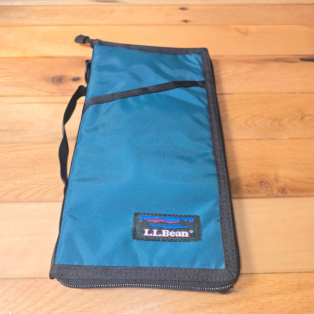 Vintage LL Bean Sundog Travel Wallet Passport Organizer Teal Made in USA Zip